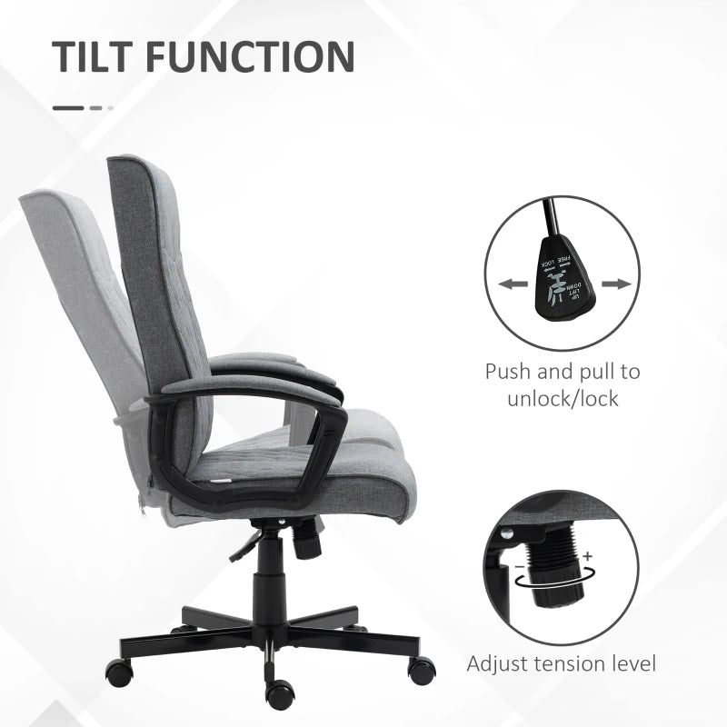 Vinsetto High Back Dark Grey Office Chair - Linen Fabric Swivel Desk Chair with Adjustable Height for Home & Study