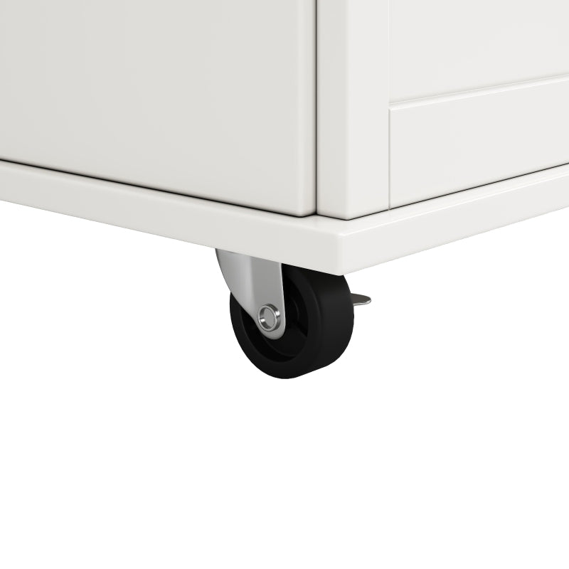 Waterproof Kitchen Island Trolley with Rolling Casters & Adjustable Shelf - Elegant White Kitchen Cart with Folding Side Board, 128L x 78W x 90.5H cm