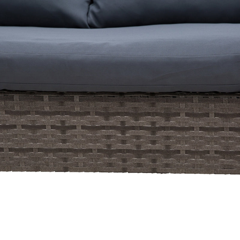 3 Piece Rattan Sofa With Blue Cushions