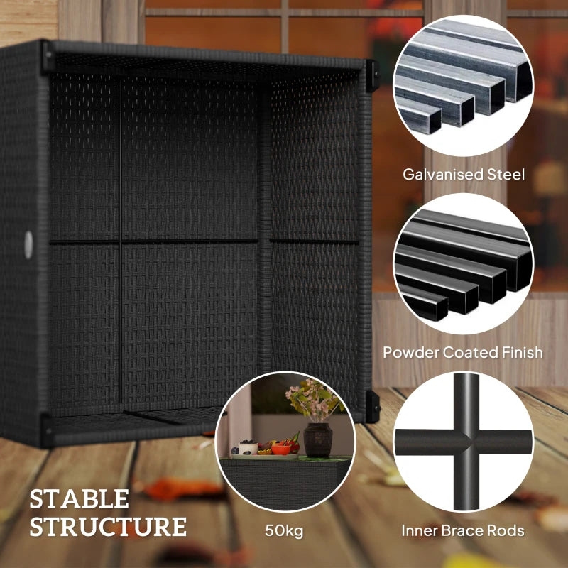 62 x 62cm Black Glass-Top Rattan Side Table