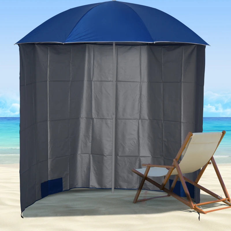 Blue Beach Fishing Umbrella with Sides and Carry Bag