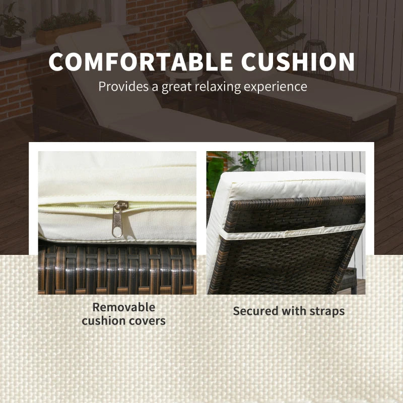 3-Piece Reclining Lounger Set with Glass-Top Table in Cream