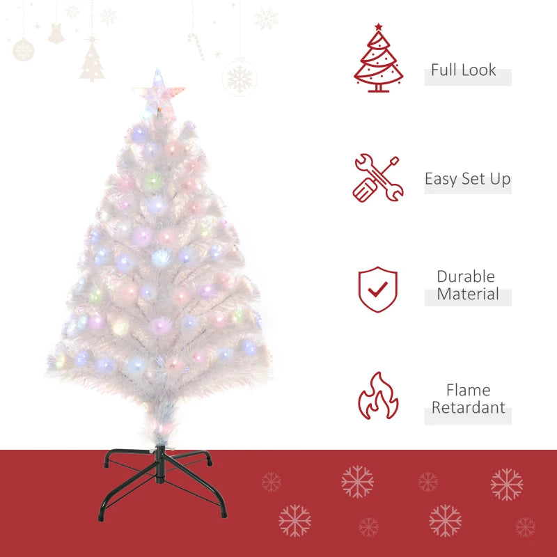 3FT Pre-Lit White Artificial Christmas Tree with Fibre Optic LED Lights - Festive Holiday Home Decoration
