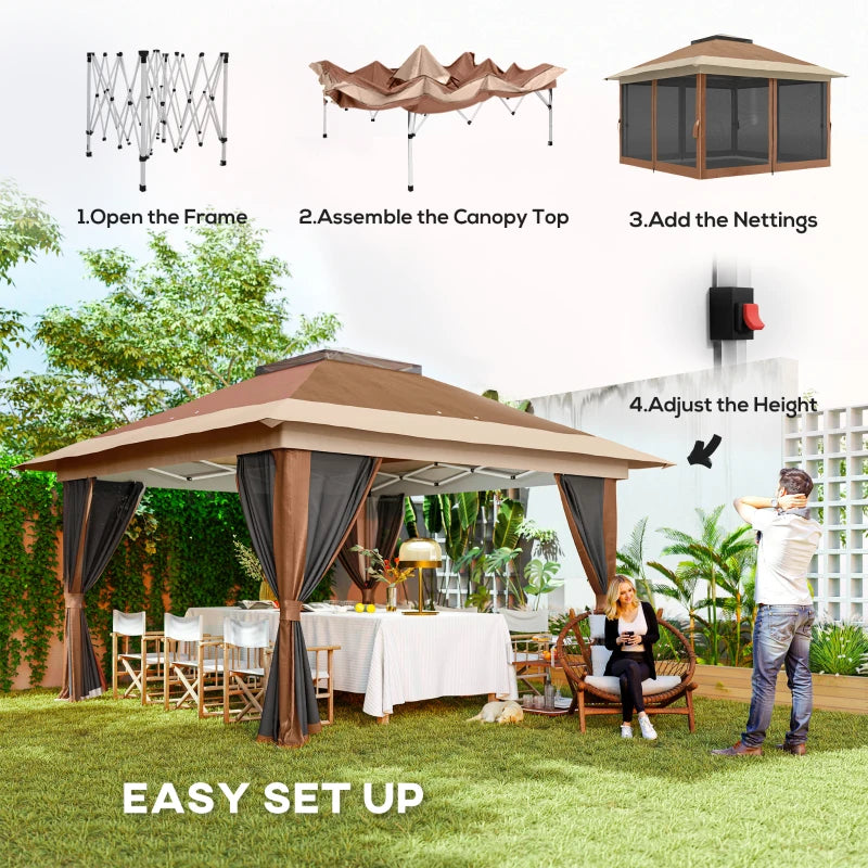 Brown 3.6 x 3.6m Pop-Up Gazebo with Accessories