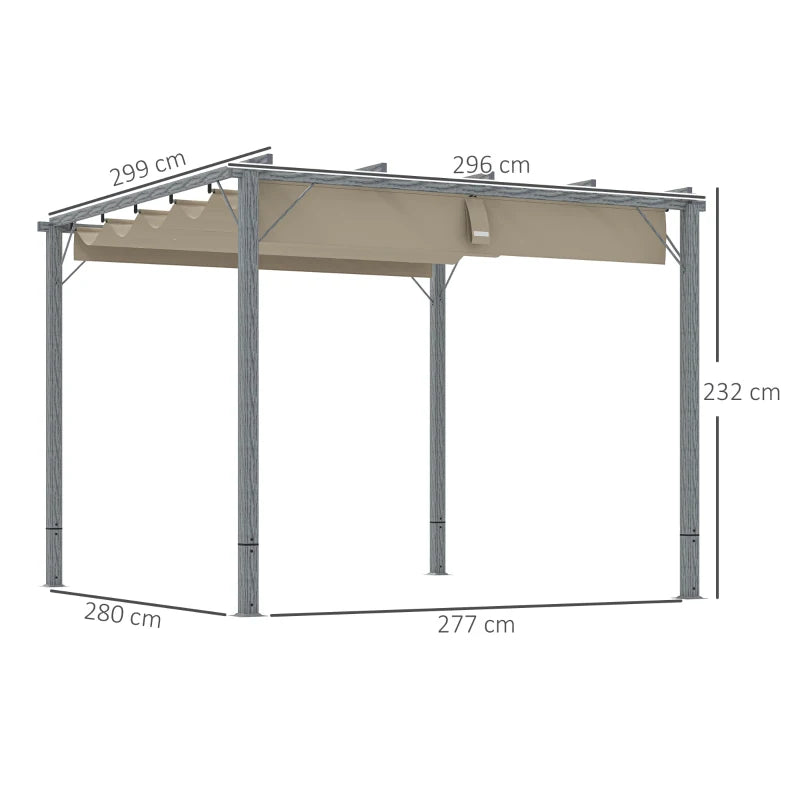 3 x 3 m Grey Retractable Roof Pergola - Outdoor Shade Canopy