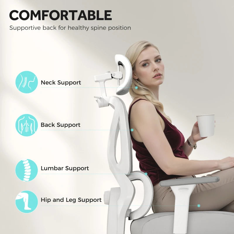 Ergonomic Adjustable Office Chair in Grey - Comfort & Support for Home and Office Use, Perfect for Long Hours