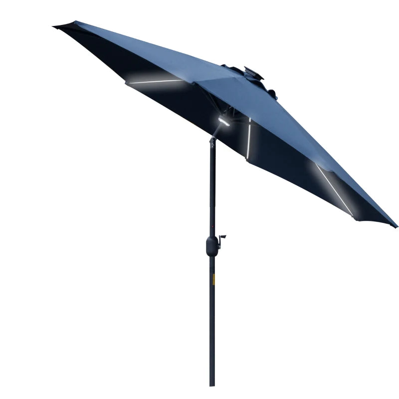 Blue Solar LED Garden Parasol Umbrella - 2.7m