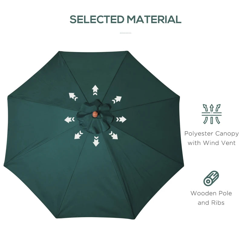 Dark Green 3m Wooden Patio Umbrella with Pulley Mechanism