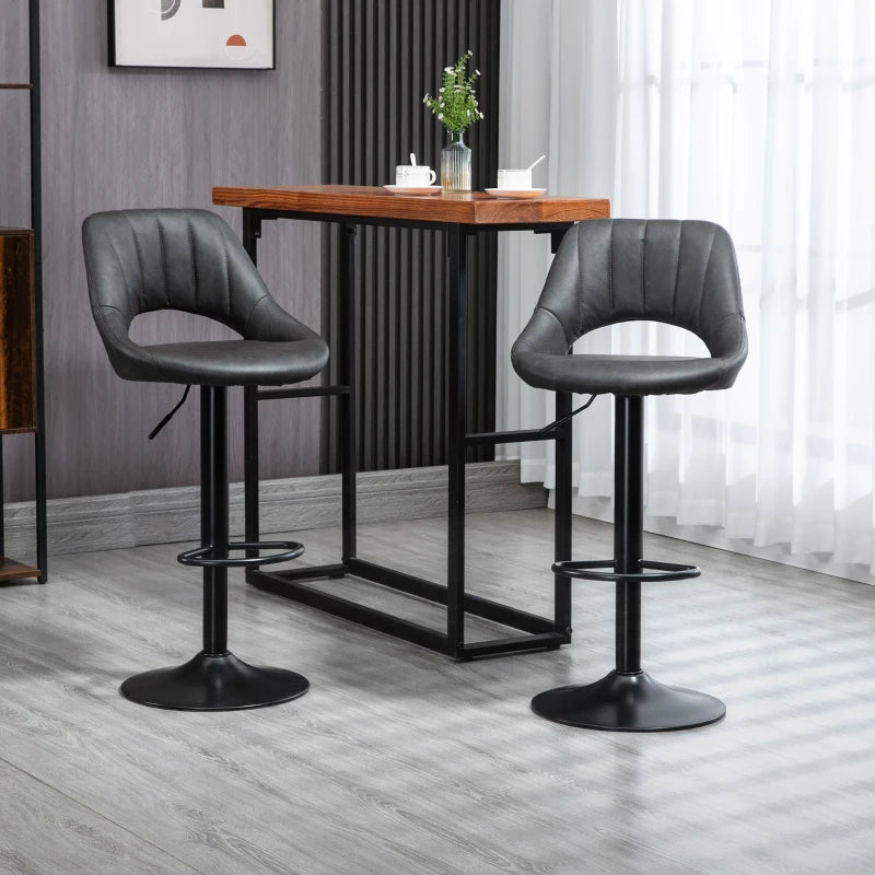 Set of 2 Grey PU Leather Swivel Bar Stools with Backrest & Footrest for Kitchen, Counter & Breakfast Bar