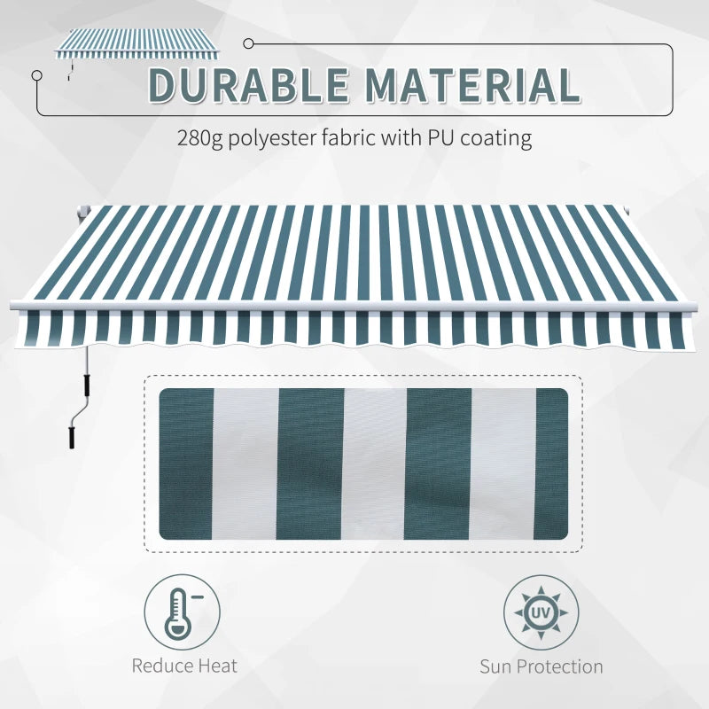 4m x 3m Manual Retractable Awning - Striped Green & White