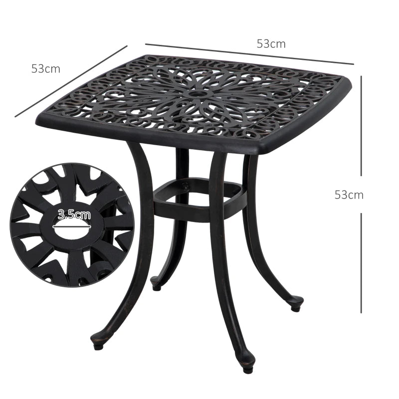 Square Bronze Outdoor Bistro Table with Umbrella Hole - Garden Side Table for Balcony (Size: 60cm)