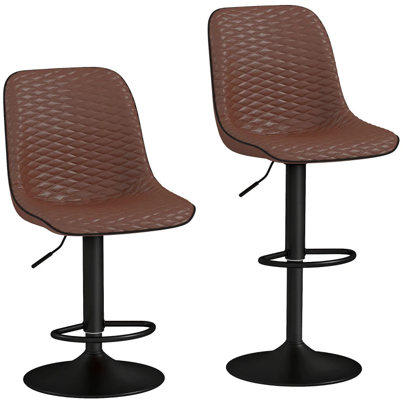 Set of 2 Stylish Brown Faux Leather Bar Stools - Modern Design for Kitchen or Home Bar Seating