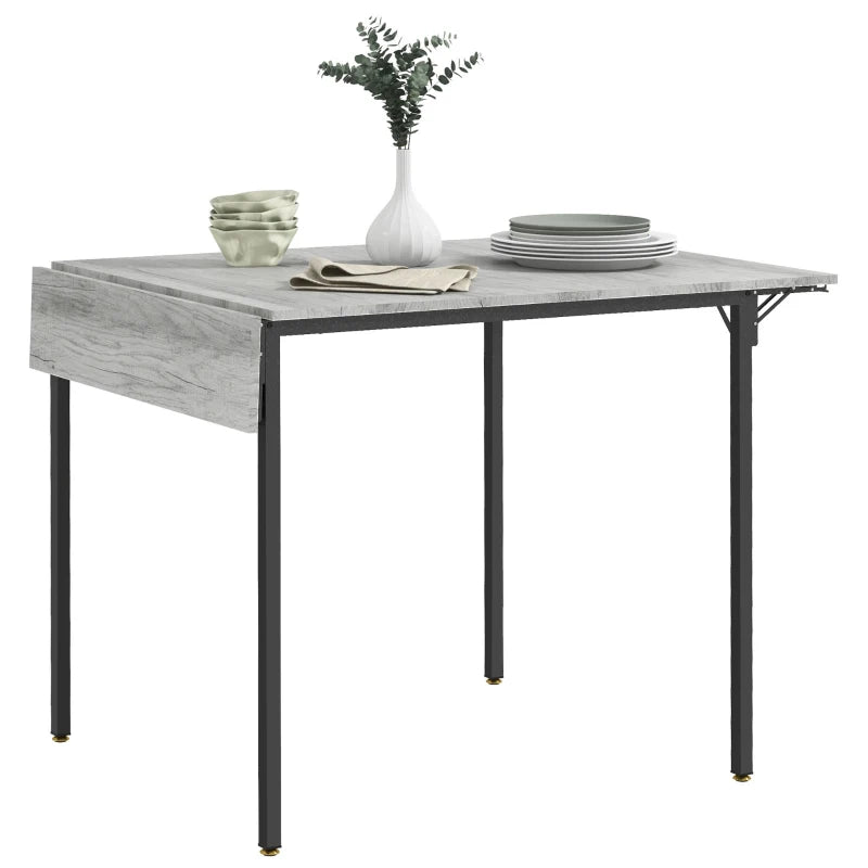 Stylish Grey Four-Person Drop Leaf Dining Table - Space-Saving Design for Modern Homes and Small Dining Areas