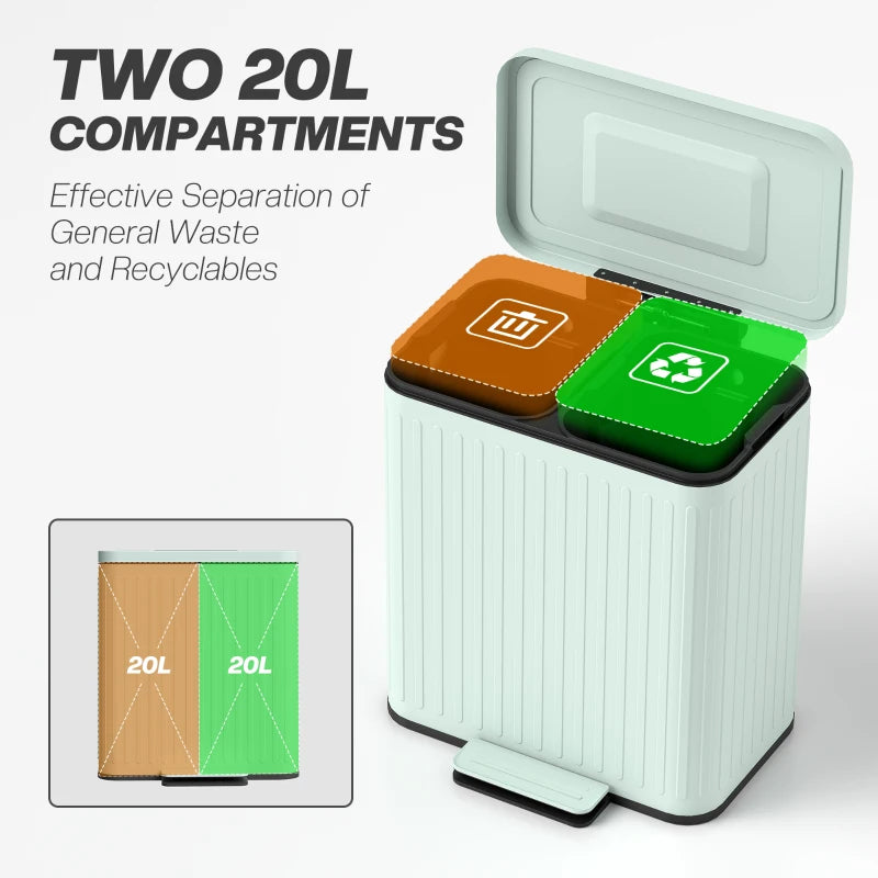 40L Dual Compartment Rubbish Bin with Soft-Close Lid - Eco-Friendly Green Waste Separation Solution