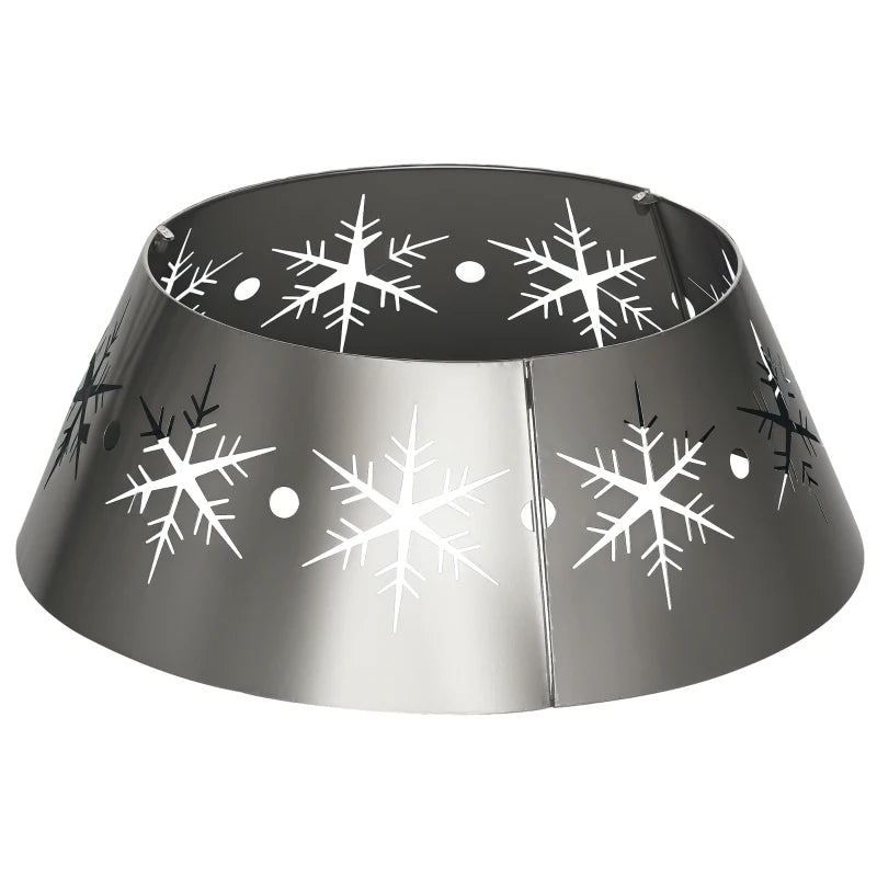 Silver Christmas Tree Collar - 66cm Base Cover with Hollow Snowflake Patterns for Holiday Party Home Decoration