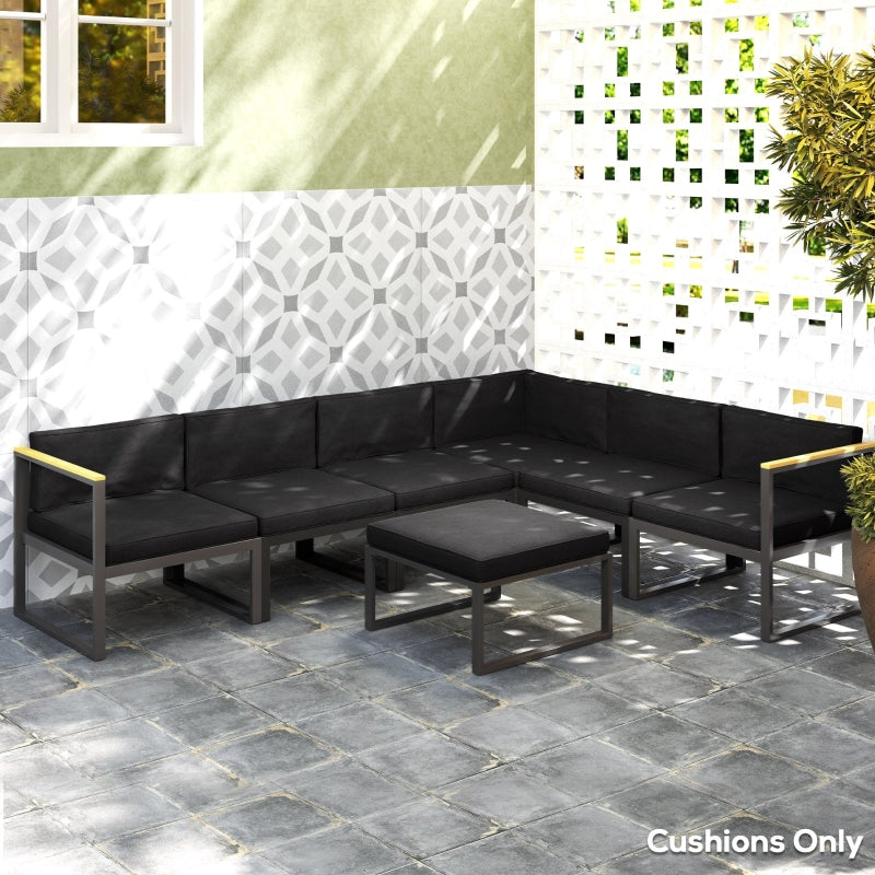 14-Piece Black Outdoor Rattan Furniture Cushion Set - 7 Seat Cushions & 7 Back Cushions for Patio Conversation Set