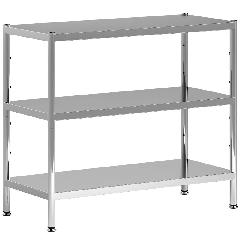 3-Tier Stainless Steel Bakers Rack with Adjustable Shelves - Kitchen Storage Unit for Spices, Pots & Pans - Silver Tone