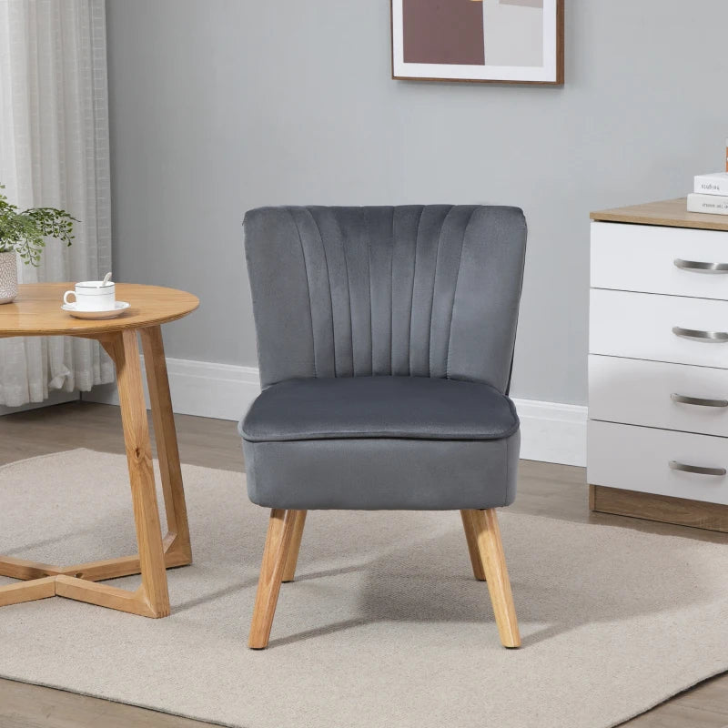 Stylish Grey Fabric Accent Chair with Rubber Wood Legs and Thick Padding for Living Room Comfort