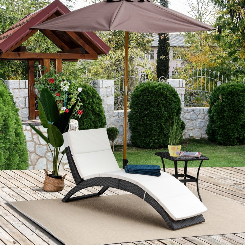 Black Foldable Rattan Sun Lounger with Cushion