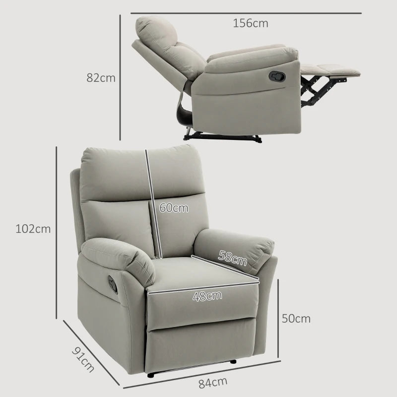 Grey Manual Reclining Armchair with Footrest - 140° Comfort for Living Room or Office