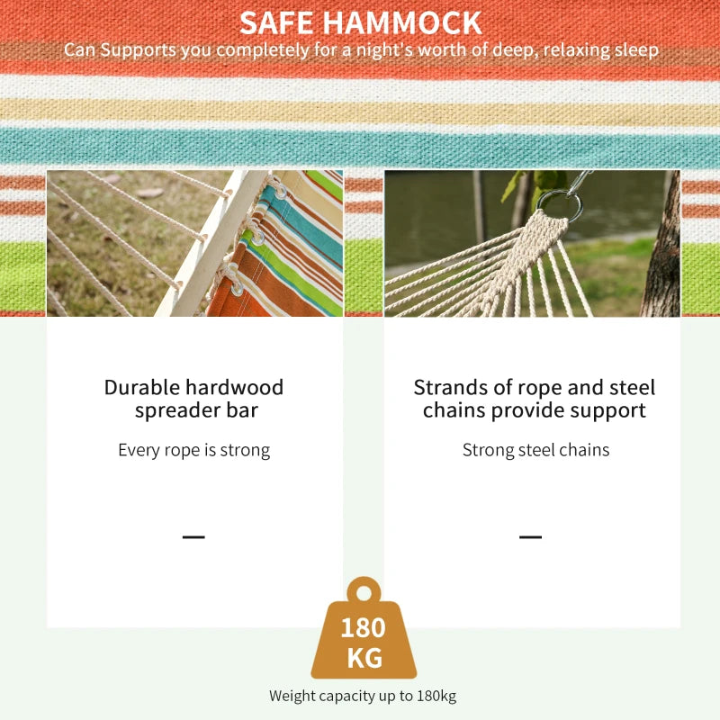 Red Striped Double Cotton Hammock with Adjustable Steel Frame