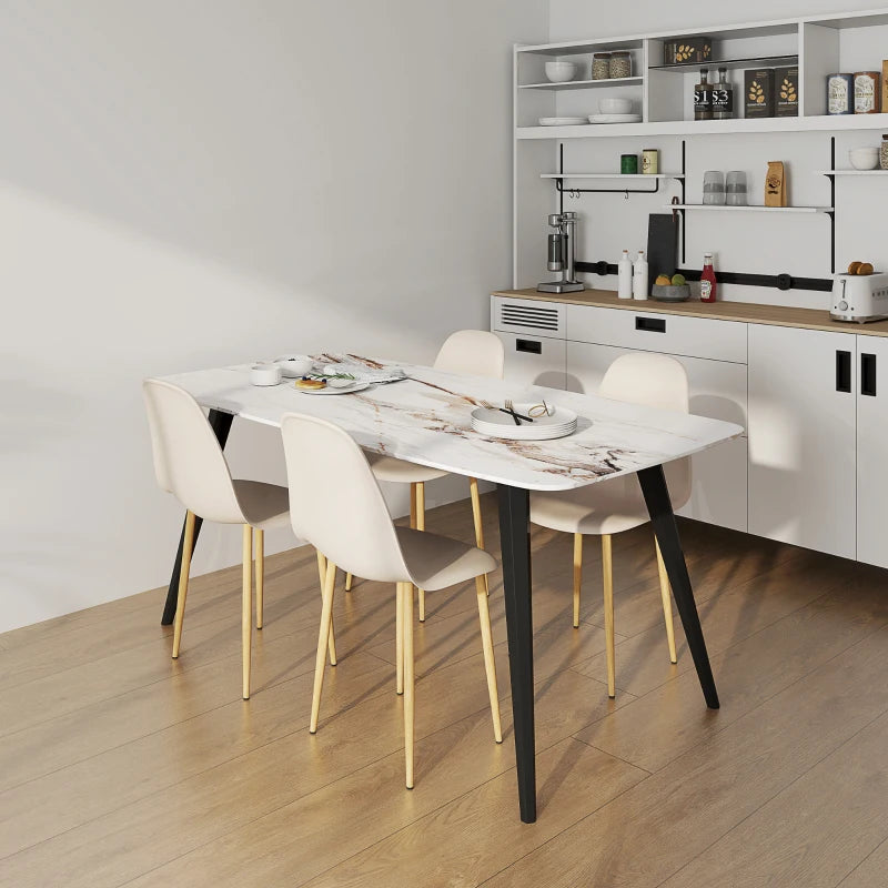 Modern Khaki Dining Chairs Set of 4 - Stylish Kitchen Chairs with Backrest & Steel Legs for Dining Room & Living Room