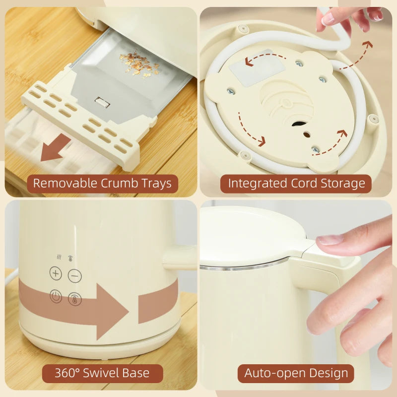 Digital Stainless Steel Kettle & Toaster Set - 1.5L Fast Boil 3000W Kettle, 2 Slice Toaster with 7 Browning Levels, Beige