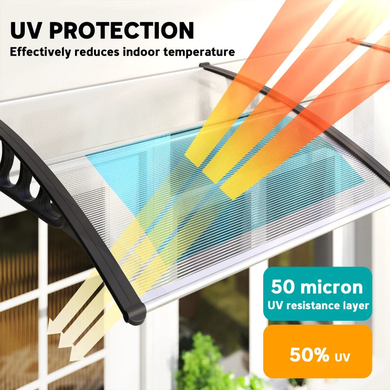 303 x 96cm Front Door Canopy - Clear - Rain Shelter for Window, Porch and Front/Back Doors