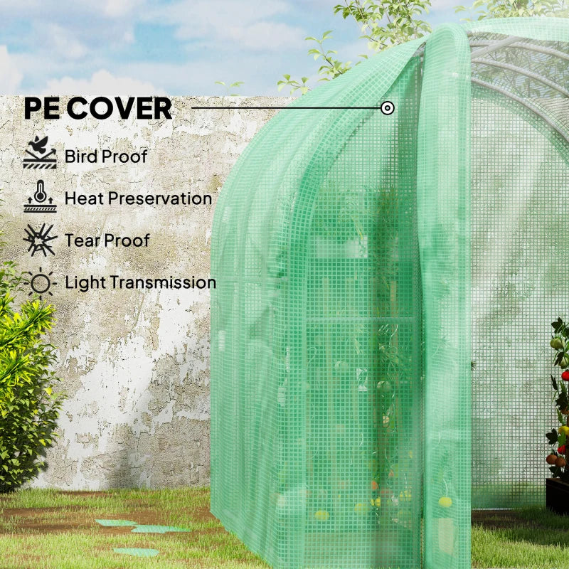 3x2x2m Green Polytunnel Greenhouse with Hinged Door - Walk-in Grow House Tent with PE Cover and Galvanised Steel Frame