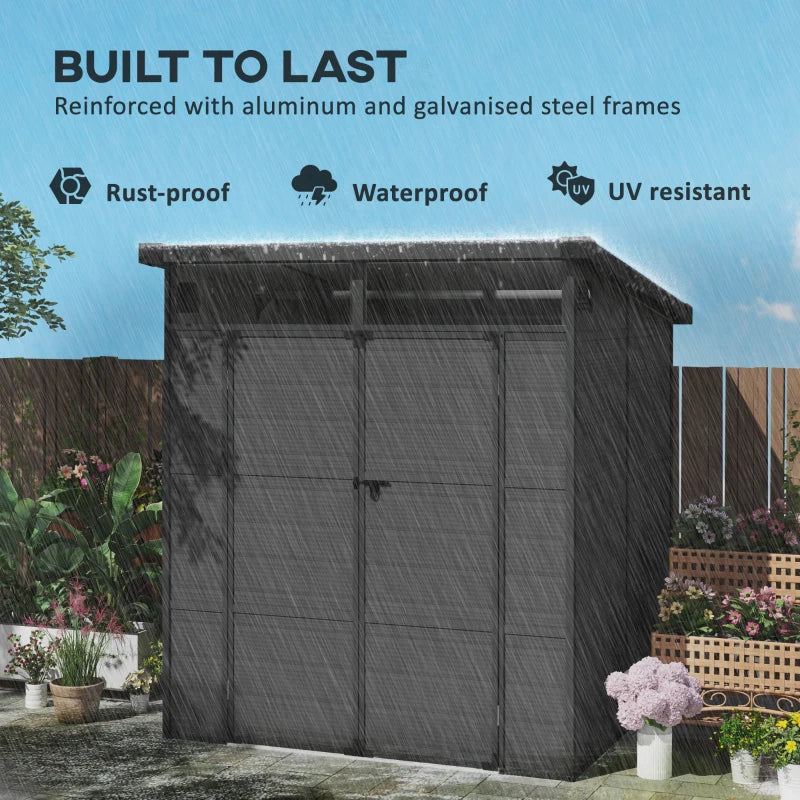 6ft x 6 ft Dark Grey Outdoor Plastic Storage Shed with Windows and Air Vents - Resin Tool Shed for Garden and Deck