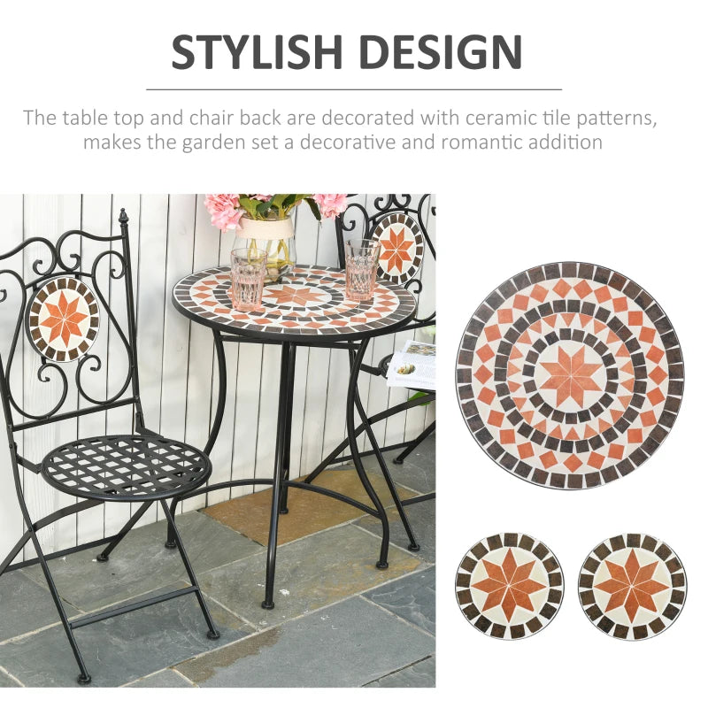 Three-Piece Multicoloured Mosaic Bistro Table Set - Perfect for Outdoor Dining, Compact Size