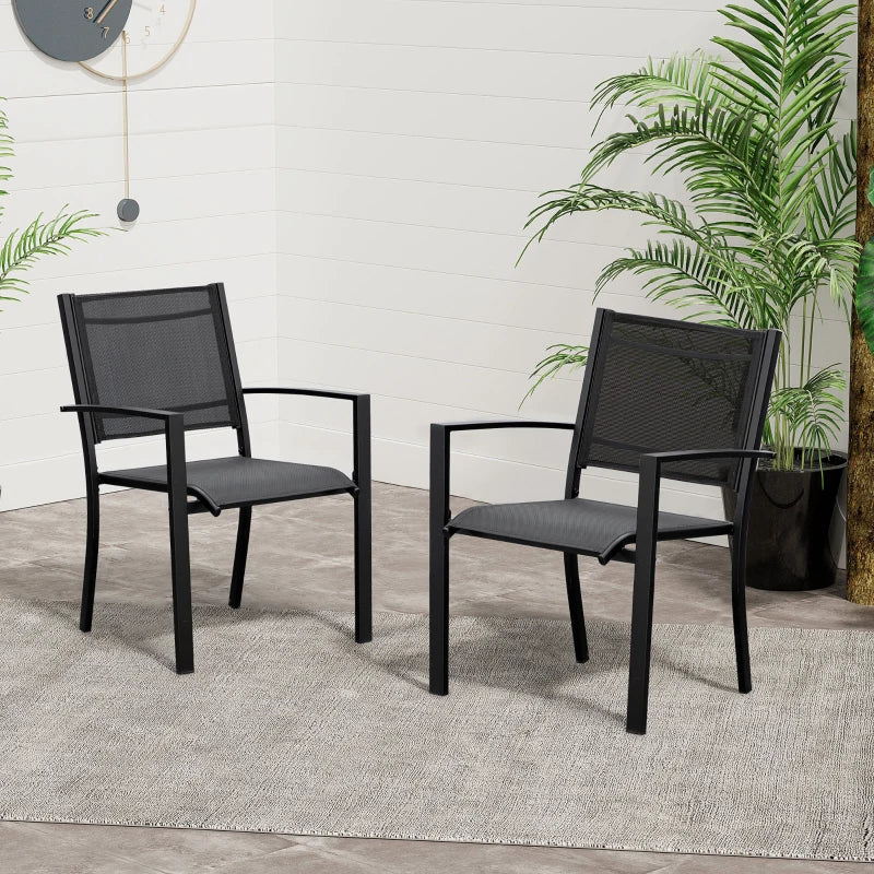 Black Steel Frame Outdoor Dining Chairs Set