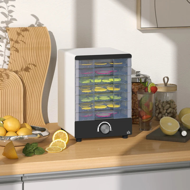 Premium Seven Tray Food Dehydrator - Adjustable 40-70°C Temperature Control - Compact White Design for Healthy Snacks