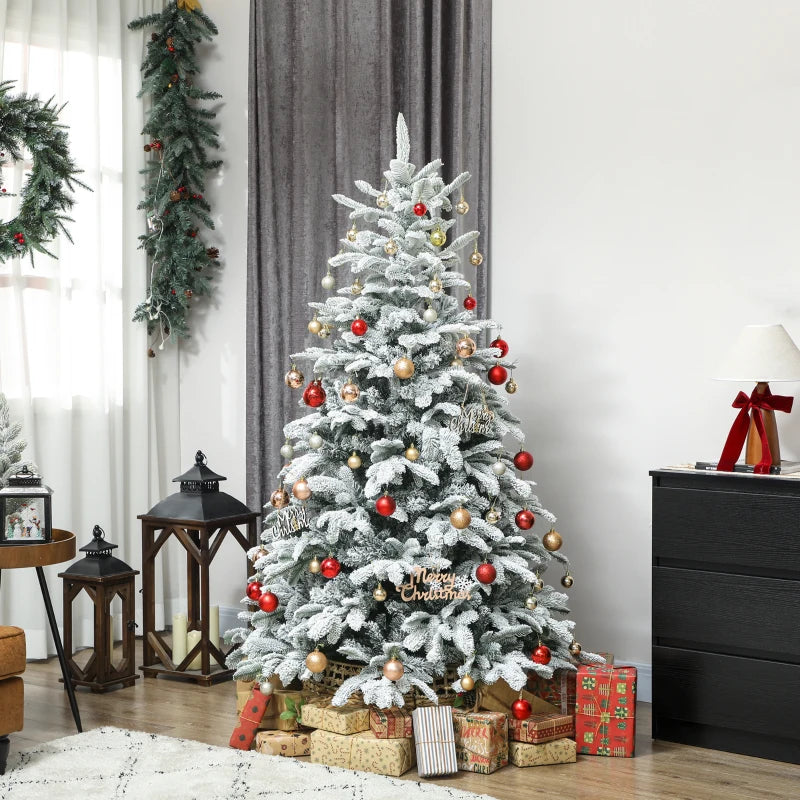 6ft Flocked Artificial Christmas Tree - 1182 Branches, Hinged Design, Easy Assembly, Foldable Metal Stand for Home & Office Decor