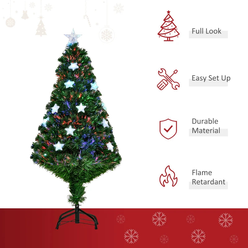 4FT Prelit Artificial Christmas Tree with Fibre Optic Star & LED Lights - Indoor Holiday Decoration for Parties - Green