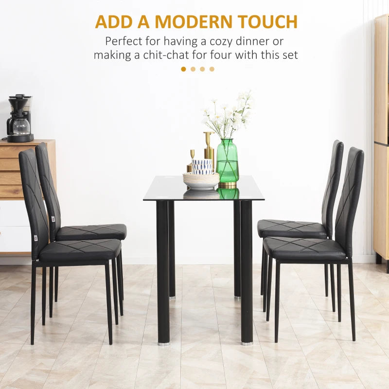 Stylish Set of 4 Black Faux Leather Dining Chairs - Modern Design for Home & Kitchen Decor