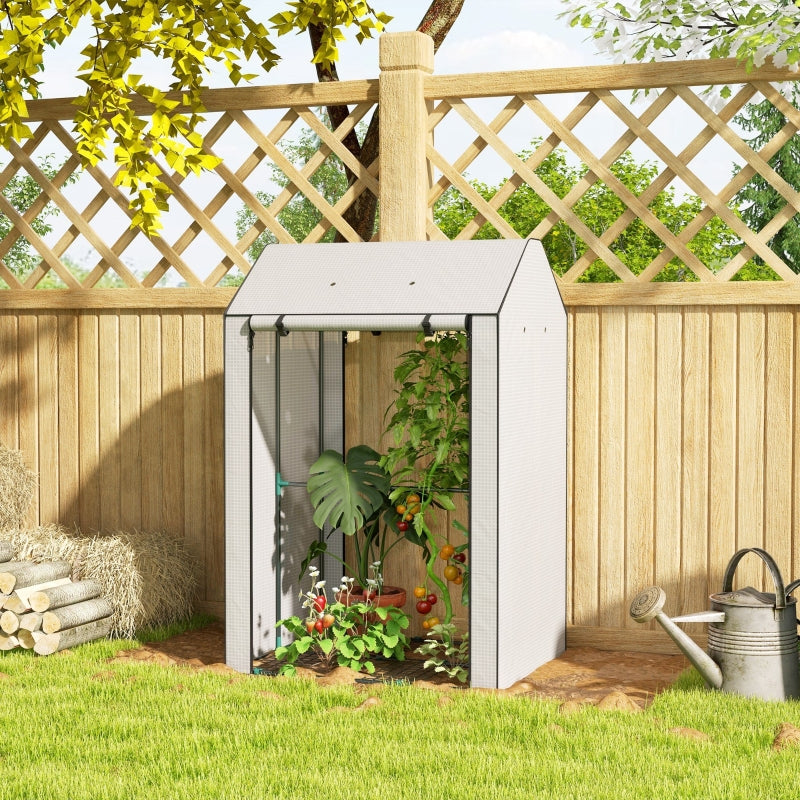 Portable White Mini Greenhouse with 4 Shelves for Plants, 100x80x150cm