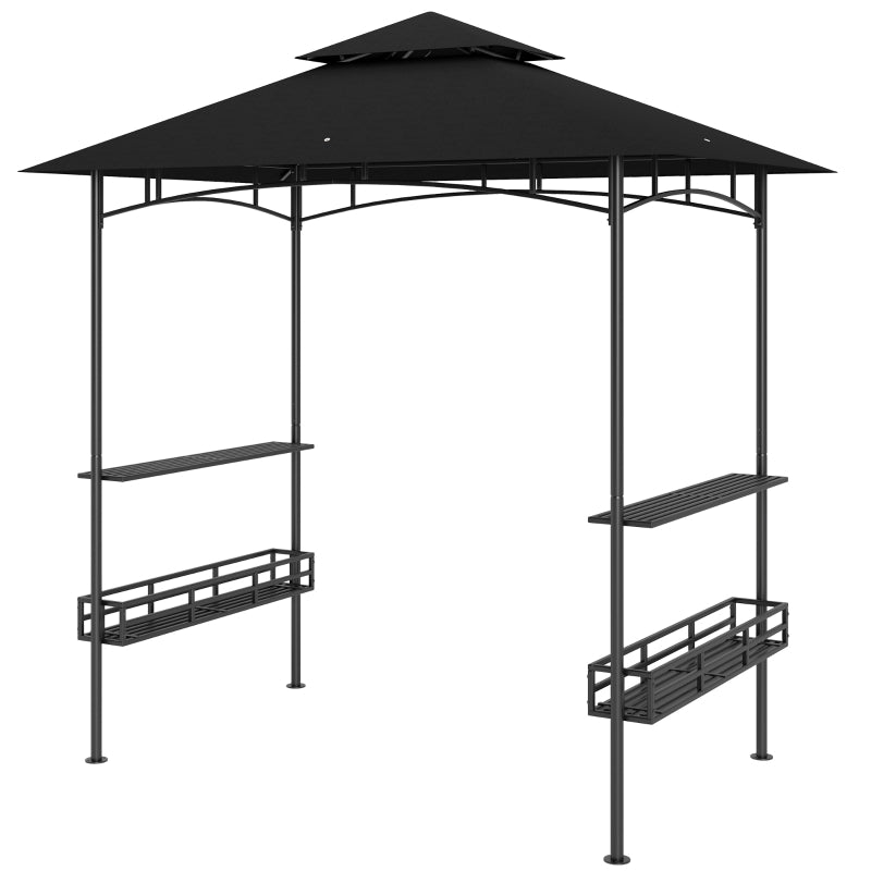 150cm x 240cm Grey BBQ Grill Gazebo with Shelves - Outdoor Cooking Canopy