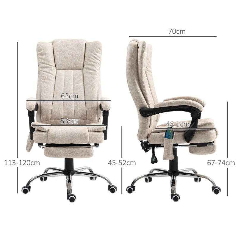 Vinsetto Cream White Vibrating Massage Office Chair with Heat, Adjustable Height & Footrest - Ergonomic Desk Chair
