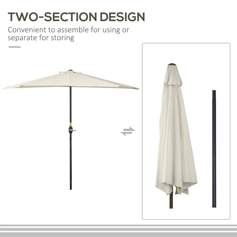 Cream White 3m Half Round Patio Umbrella with Metal Frame and Crank Handle