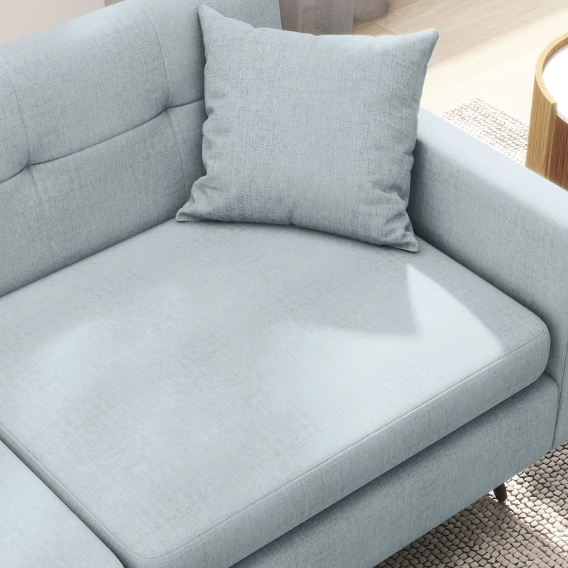 Modern 165cm 3-Seater Sofa for Living Room, Tufted Fabric Couch with Steel Legs and Storage Pockets, Blue