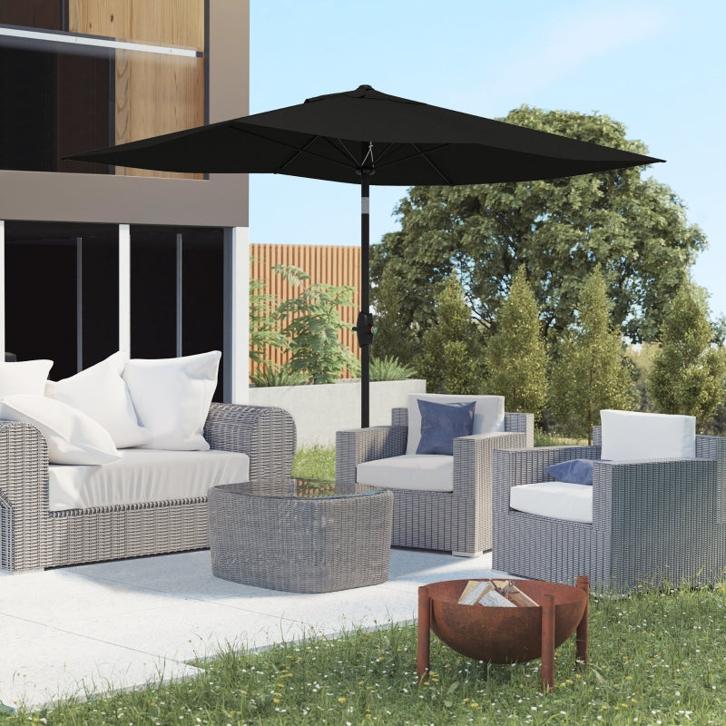 Black Rectangular Garden Parasol Umbrella, 2x3m, Crank Tilt, Aluminium Pole