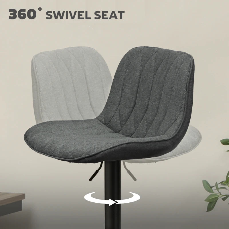 Set of 2 Charcoal Grey Linen-Look Bar Stools - Stylish & Comfortable Seating for Kitchen or Home Bar