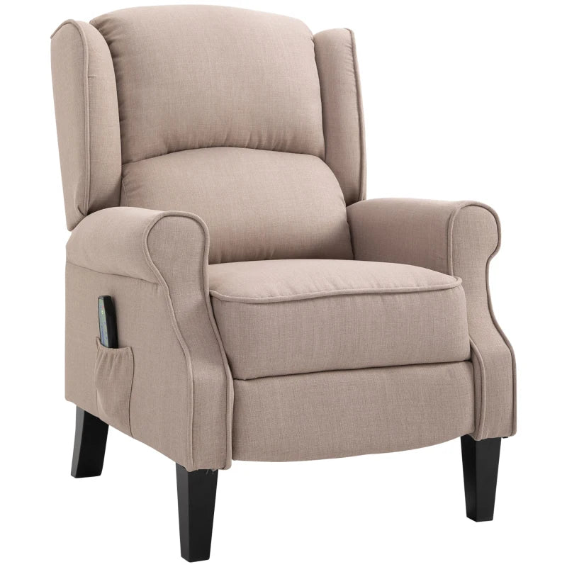 Luxury Heated Massage Reclining Armchair with Thick Sponge Padding and Linen Upholstery for Home Relaxation in Beige