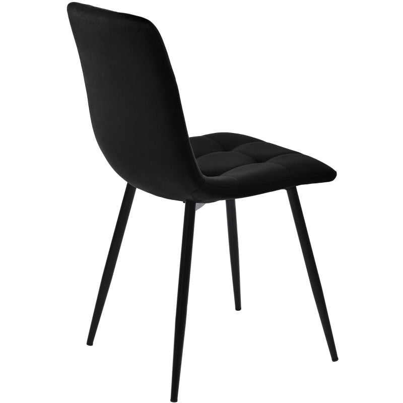 Set of 4 Ergonomic Velvet Dining Chairs with Upholstered Seat and Metal Frame in Black