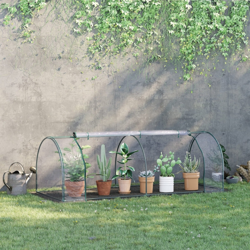 Green Steel Frame PVC Tunnel Greenhouse for Garden, 250x100x80cm