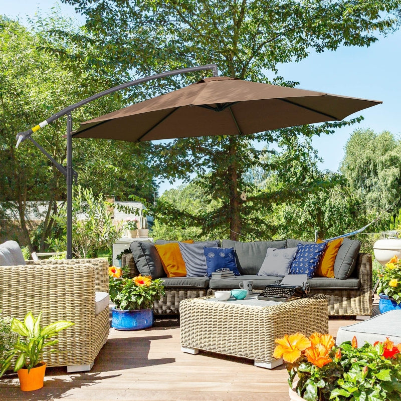 Brown 2.45m Overhanging Cantilever Parasol with Cross Base