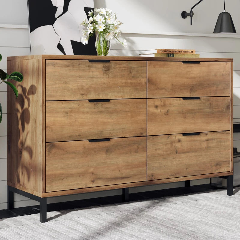 Dark Oak Sideboard Cabinet with Storage Drawers & Metal Handles - Wooden Chest for Living Room & Bedroom, 120x40x76 cm