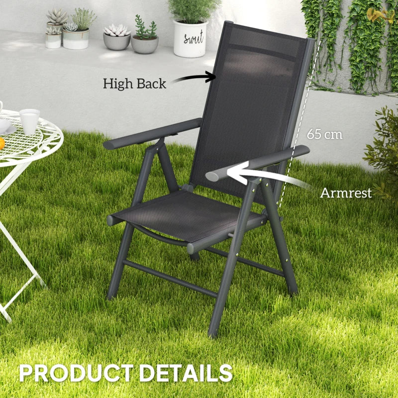Set of 2 Dark Grey Folding Camping Chairs - Aluminium Frame with Breathable Mesh Back and Seat, Garden Armrest Chairs for Outdoor Use