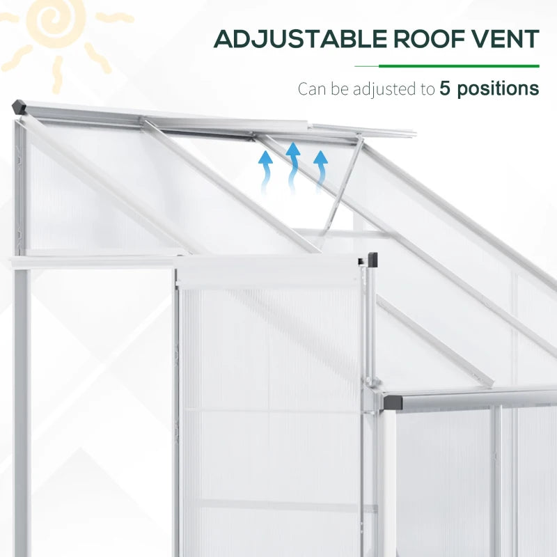 Silver 6x4ft Lean-to Greenhouse with Roof Vent for Plants